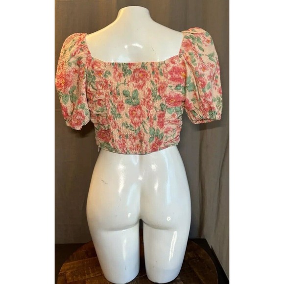 Urban Revivo Cottagecore Flowers Floral Puff Sleeve Crop Top Pink Size Size 6 - Picture 8 of 11